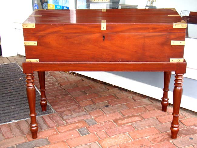 A fabulous 19th century mahogany British Campaign Chest on stand circa 1840